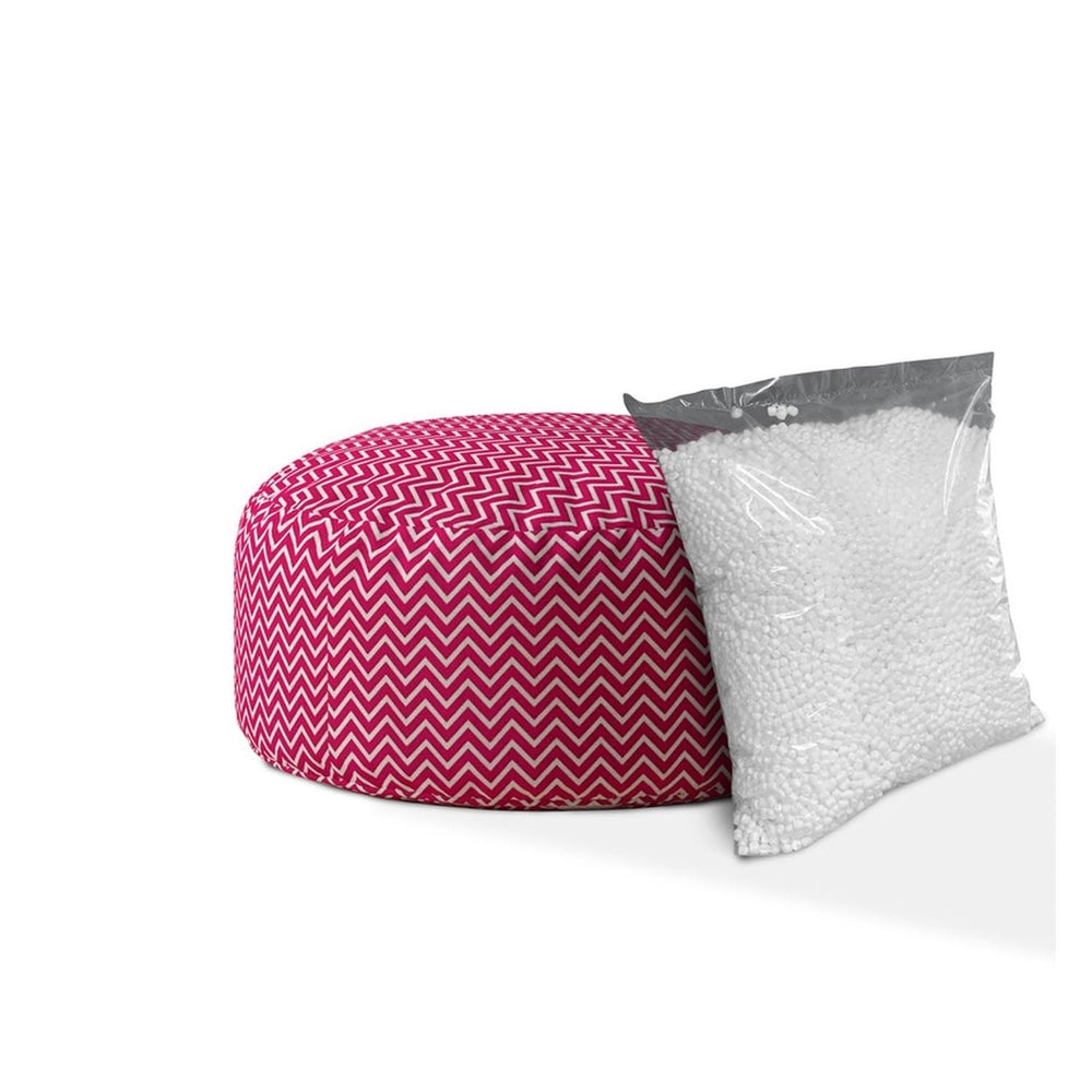 24" Pink Cotton Round Chevron Pouf Cover Image 2