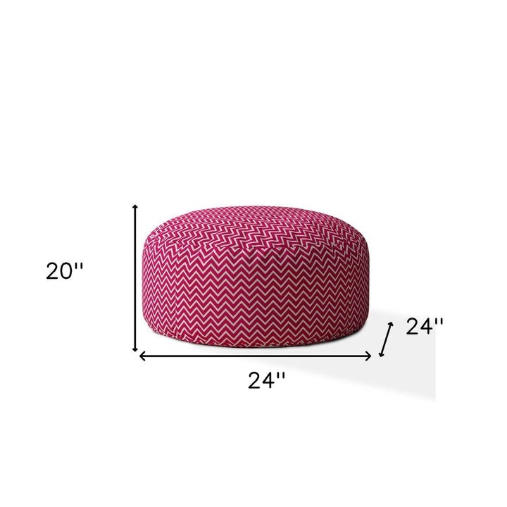 24" Pink Cotton Round Chevron Pouf Cover Image 4