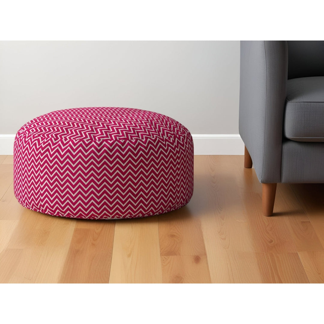 24" Pink Cotton Round Chevron Pouf Ottoman Image 4