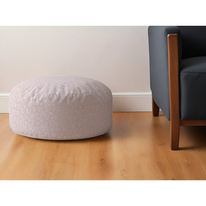 24" Pink Cotton Round Floral Pouf Ottoman Image 4