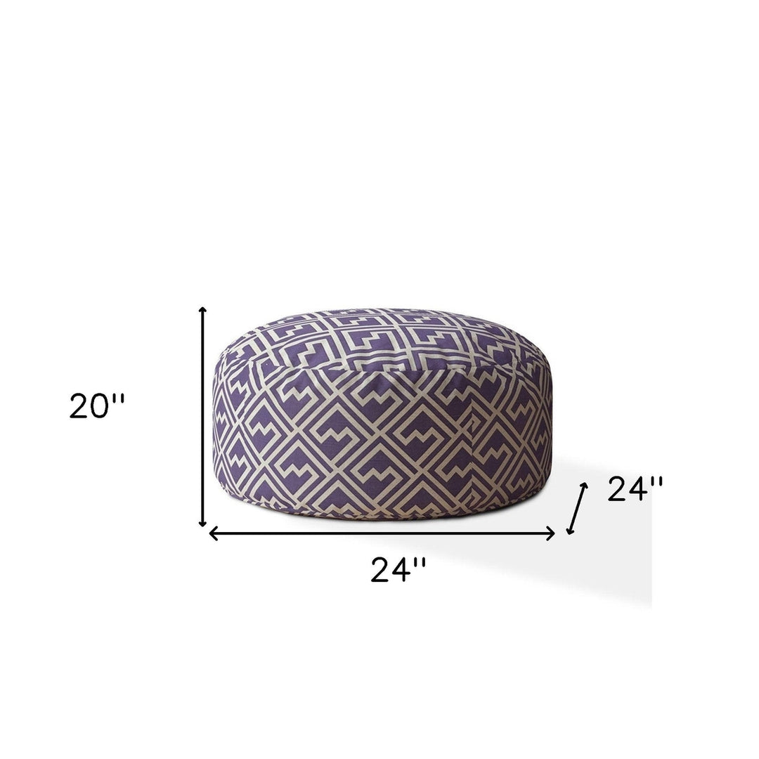 24" Purple And White Cotton Round Abstract Pouf Cover Image 4