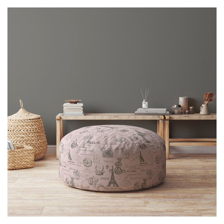 24" Pink Twill Round Paris Pouf Cover Image 3