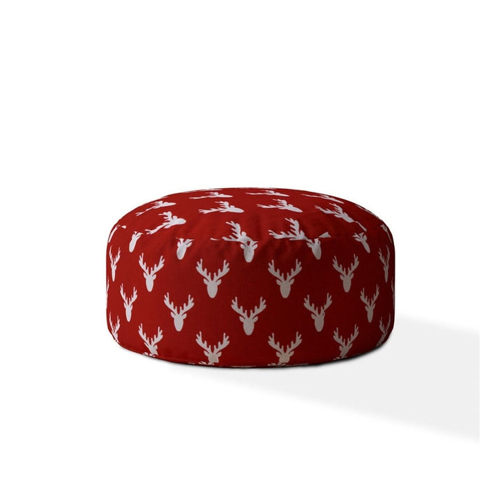 24" Red And White Cotton Round Stag Pouf Cover Image 1