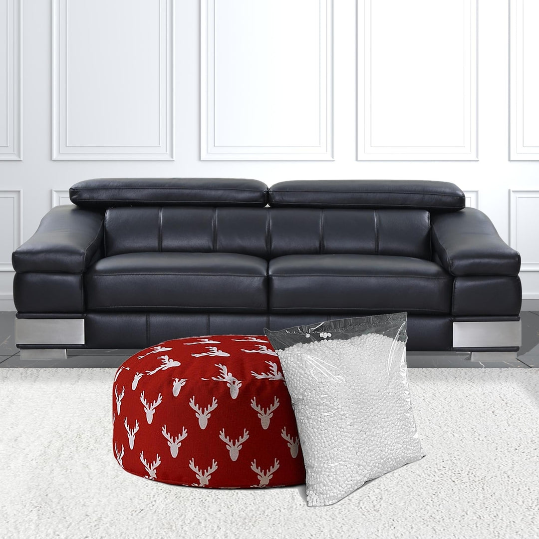 24" Red And White Cotton Round Stag Pouf Cover Image 5