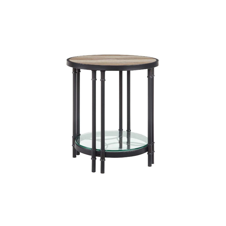 24" Sandy Black And Oak Manufactured Wood And Metal Round End Table With Shelf Image 1