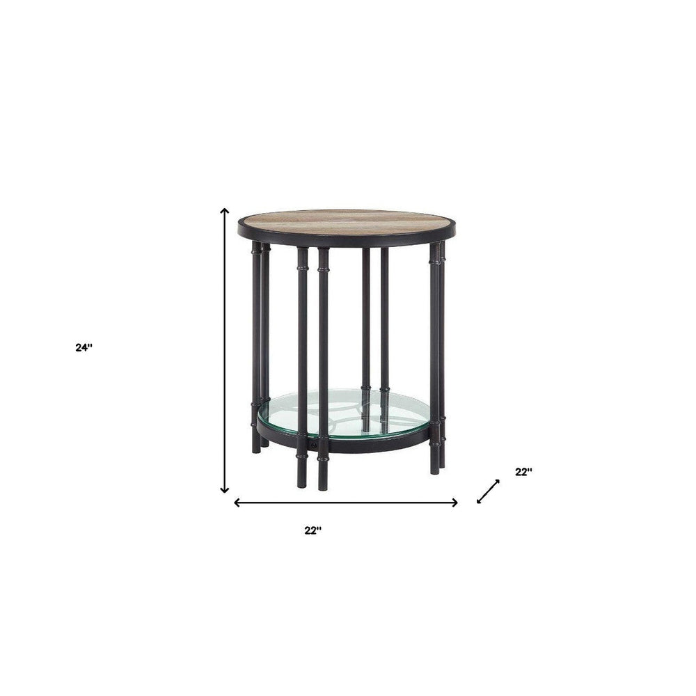 24" Sandy Black And Oak Manufactured Wood And Metal Round End Table With Shelf Image 2