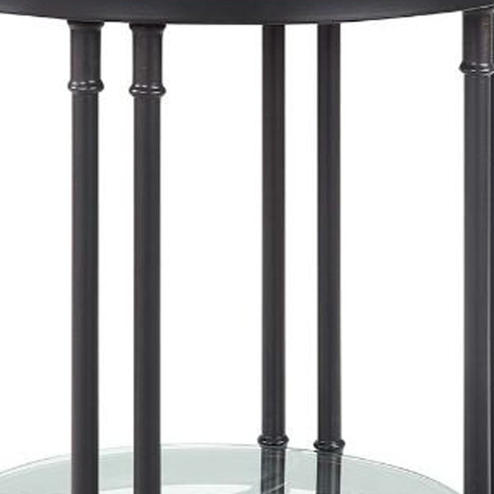 24" Sandy Black And Oak Manufactured Wood And Metal Round End Table With Shelf Image 3