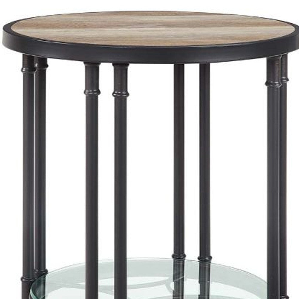 24" Sandy Black And Oak Manufactured Wood And Metal Round End Table With Shelf Image 4