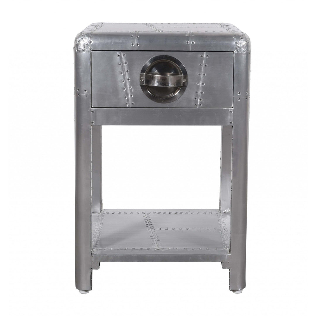 24" Silver Aluminum Square End Table With Drawer And Shelf Image 5