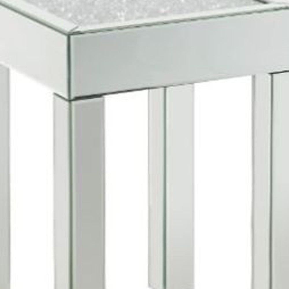 24" Silver And Clear Glass Square Mirrored End Table Image 3