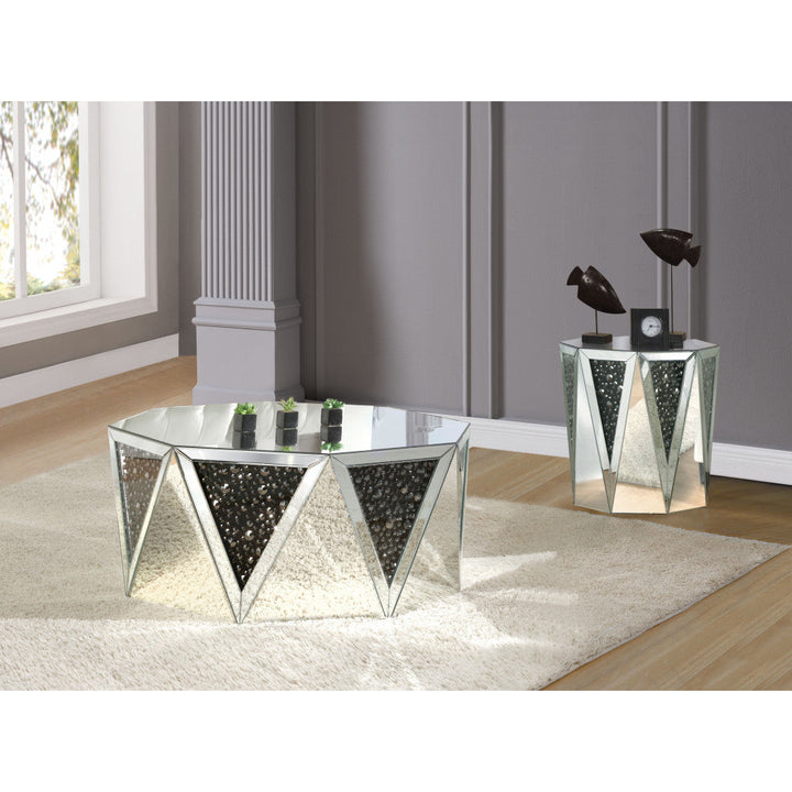 24" Silver And Faux Crystals Octagon Mirrored End Table Image 2