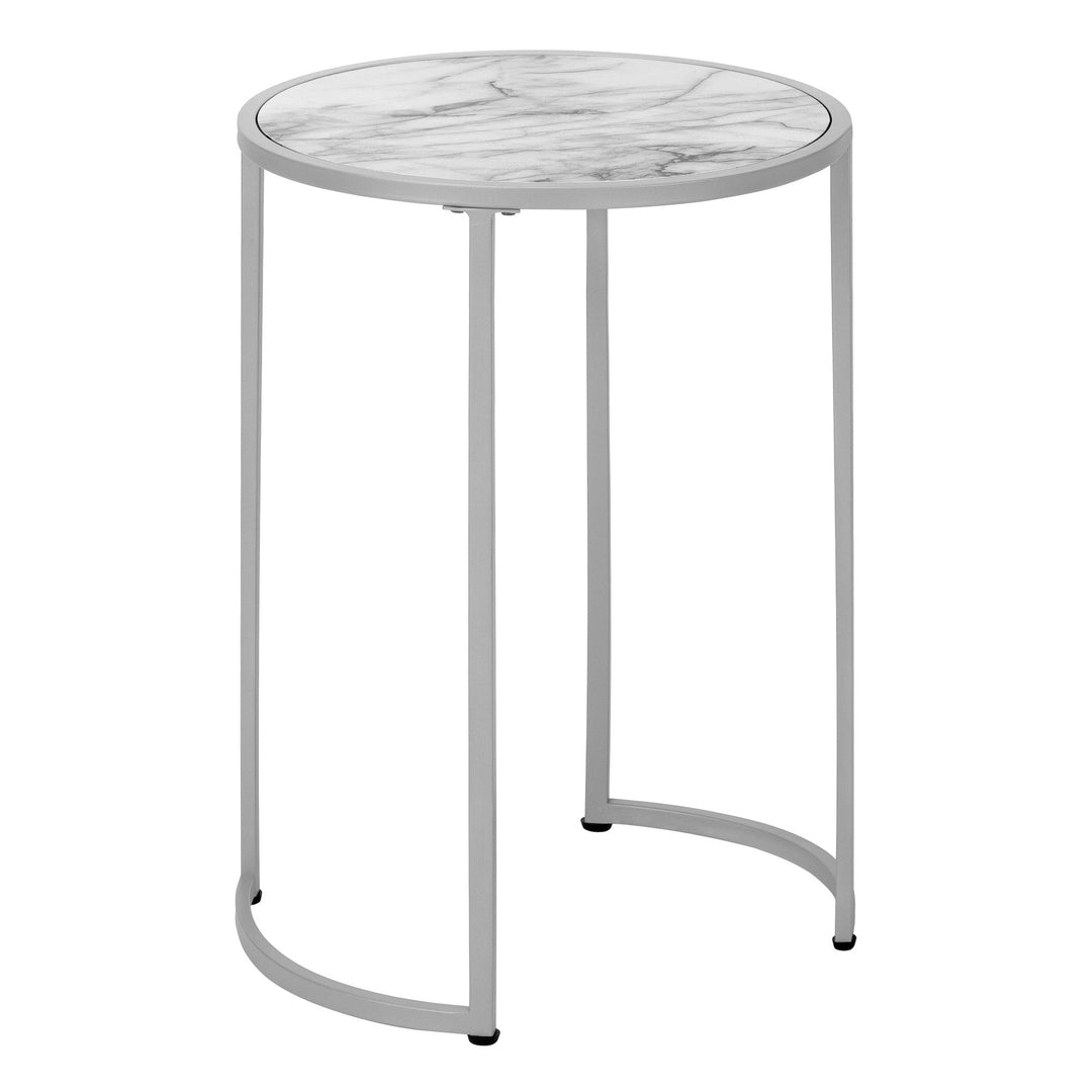 24" Silver And White Round End Table Image 2