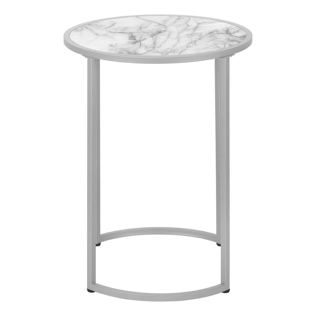 24" Silver And White Round End Table Image 3