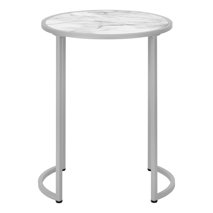 24" Silver And White Round End Table Image 4