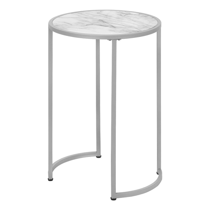 24" Silver And White Round End Table Image 5