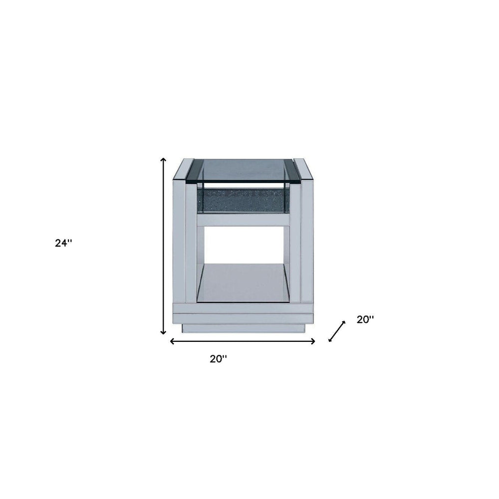 24" Silver Glass And Manufactured Wood Square Mirrored End Table With Two Shelves Image 2