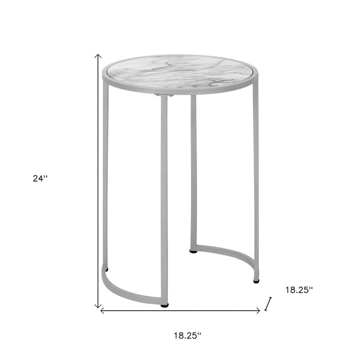 24" Silver And White Round End Table Image 9