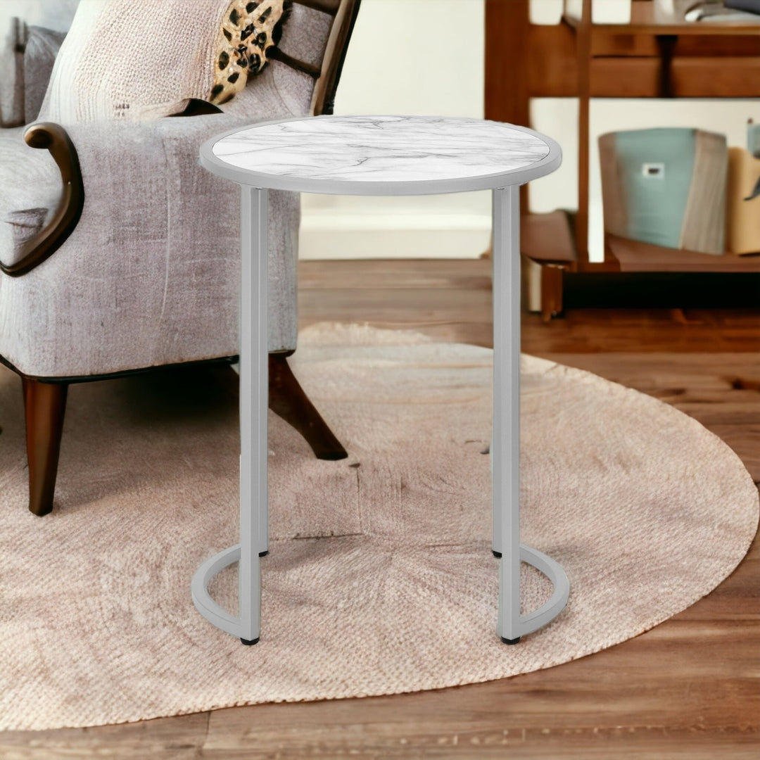 24" Silver And White Round End Table Image 10