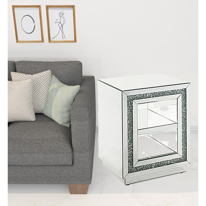 24" Silver Glass Rectangular Mirrored End Table With Two Shelves Image 5