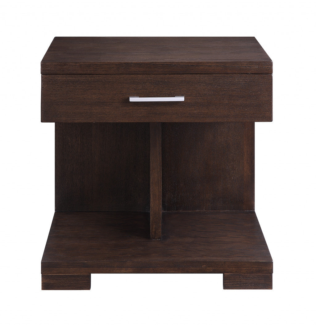 24" Walnut Manufactured Wood Square End Table With Drawer And Shelf Image 1