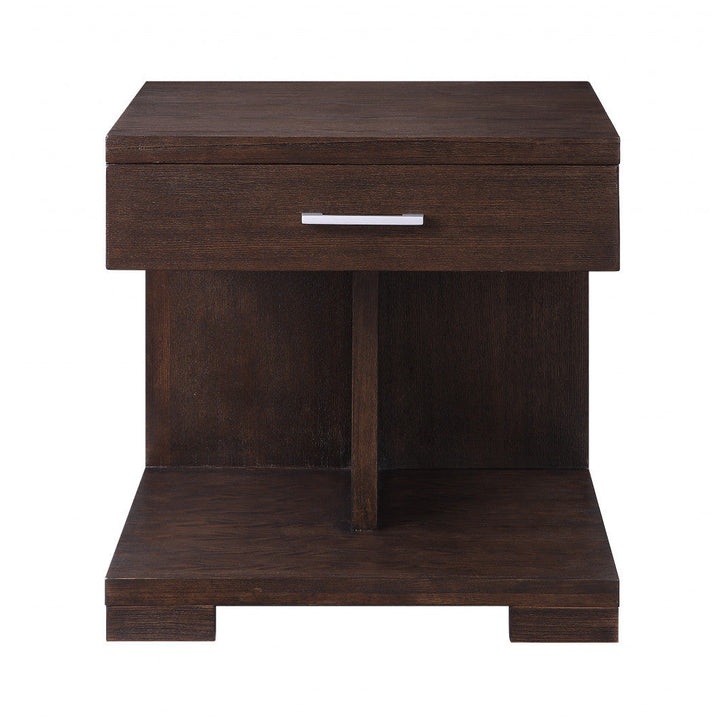 24" Walnut Manufactured Wood Square End Table With Drawer And Shelf Image 3