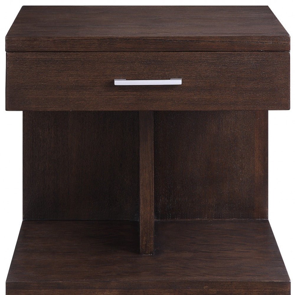 24" Walnut Manufactured Wood Square End Table With Drawer And Shelf Image 4