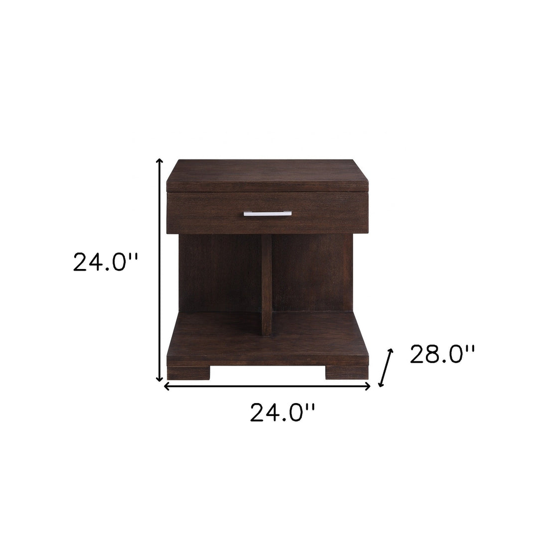 24" Walnut Manufactured Wood Square End Table With Drawer And Shelf Image 6