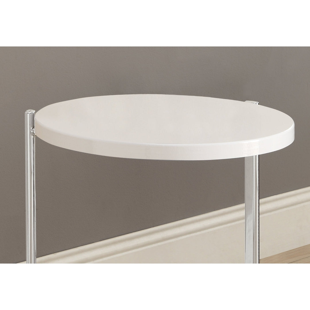 24" White Round End Table With Shelf Image 2