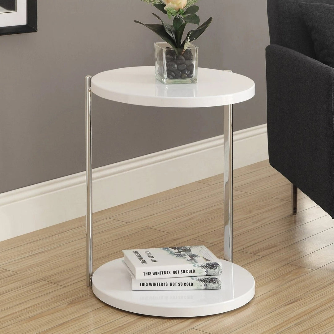 24" White Round End Table With Shelf Image 5