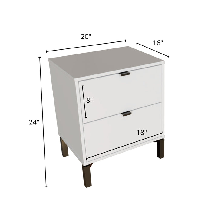 24" White Two Drawer Faux Wood Nightstand Image 4