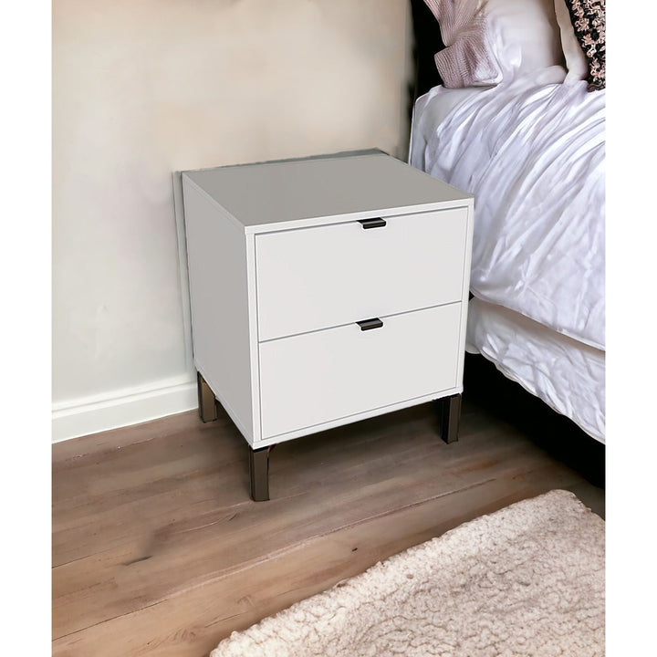 24" White Two Drawer Faux Wood Nightstand Image 6