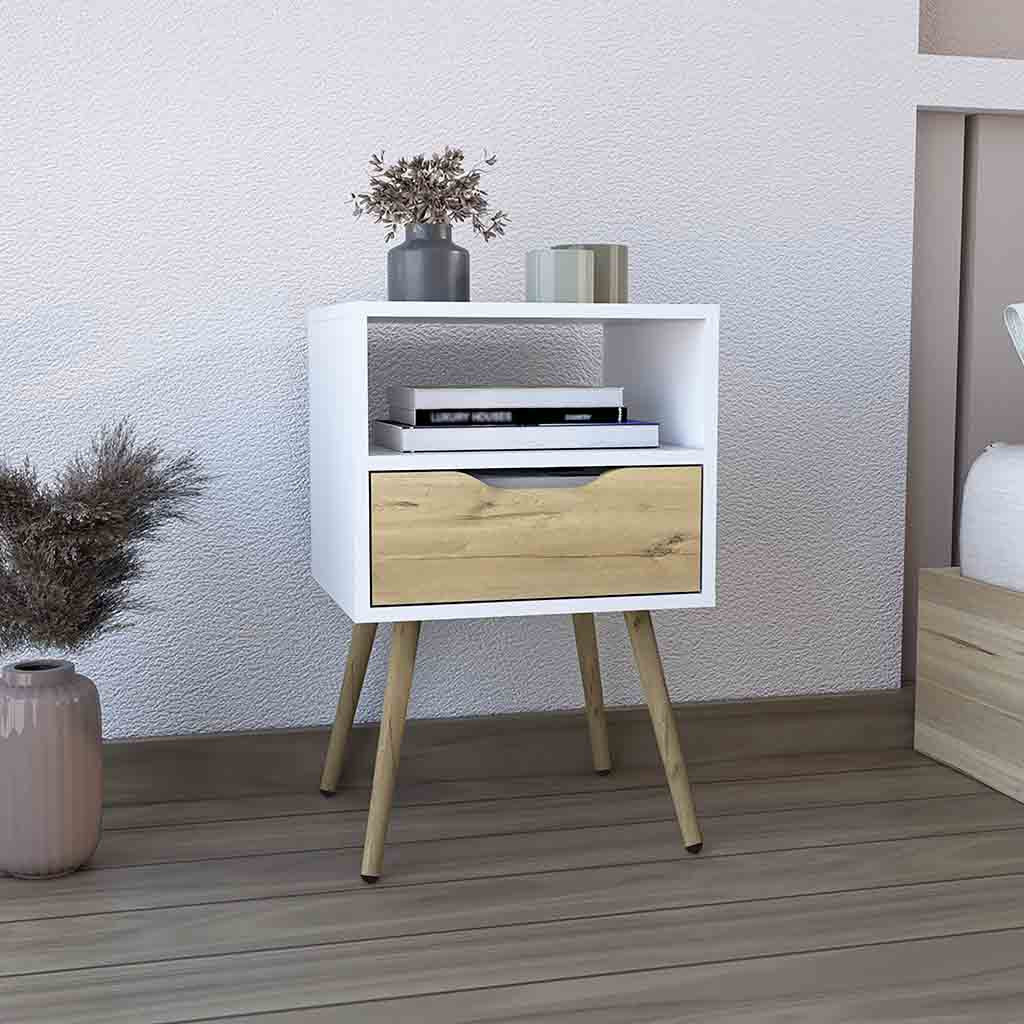 25" White One Drawer Faux Wood Nightstand Image 1