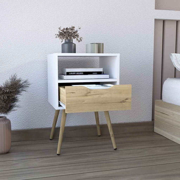 25" White One Drawer Faux Wood Nightstand Image 3