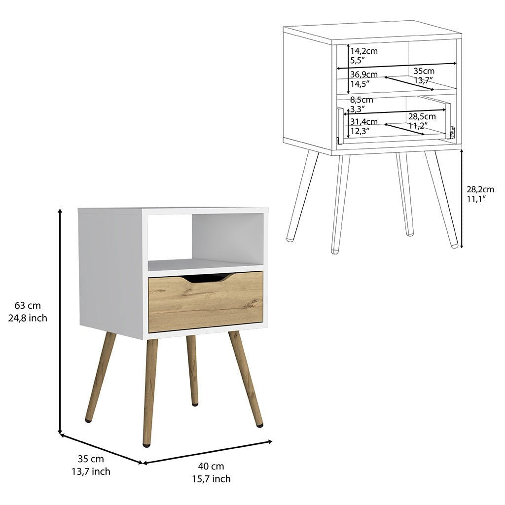 25" White One Drawer Faux Wood Nightstand Image 7