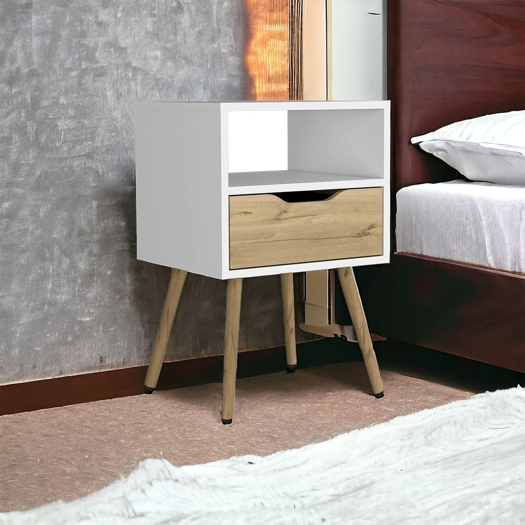 25" White One Drawer Faux Wood Nightstand Image 8