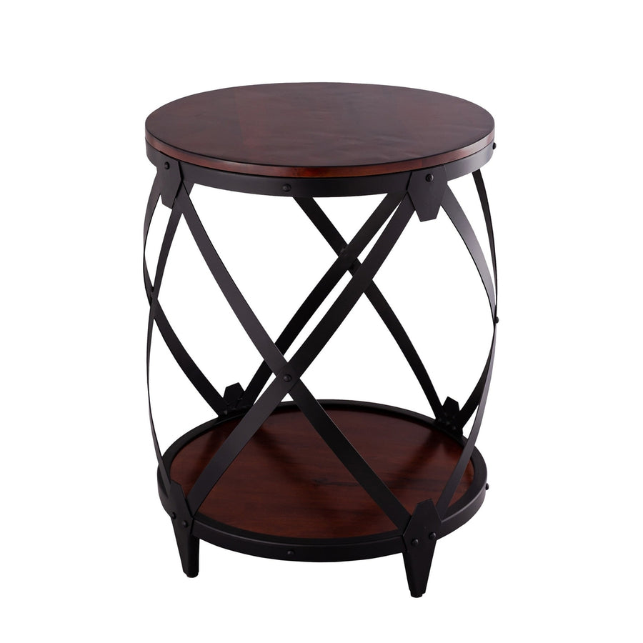 26" Black And Chestnut Solid Wood Round End Table Image 1