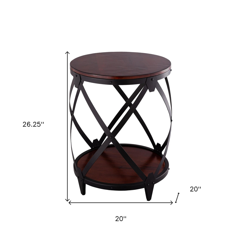 26" Black And Chestnut Solid Wood Round End Table Image 2