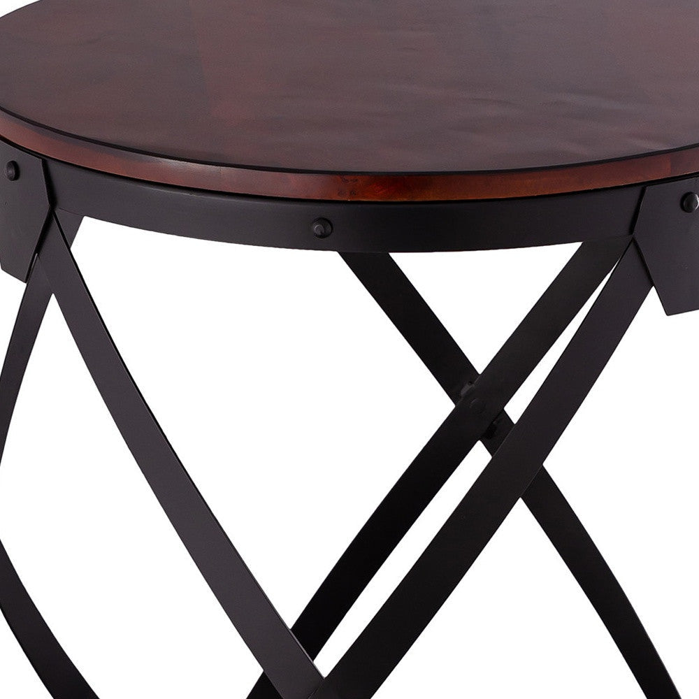 26" Black And Chestnut Solid Wood Round End Table Image 3