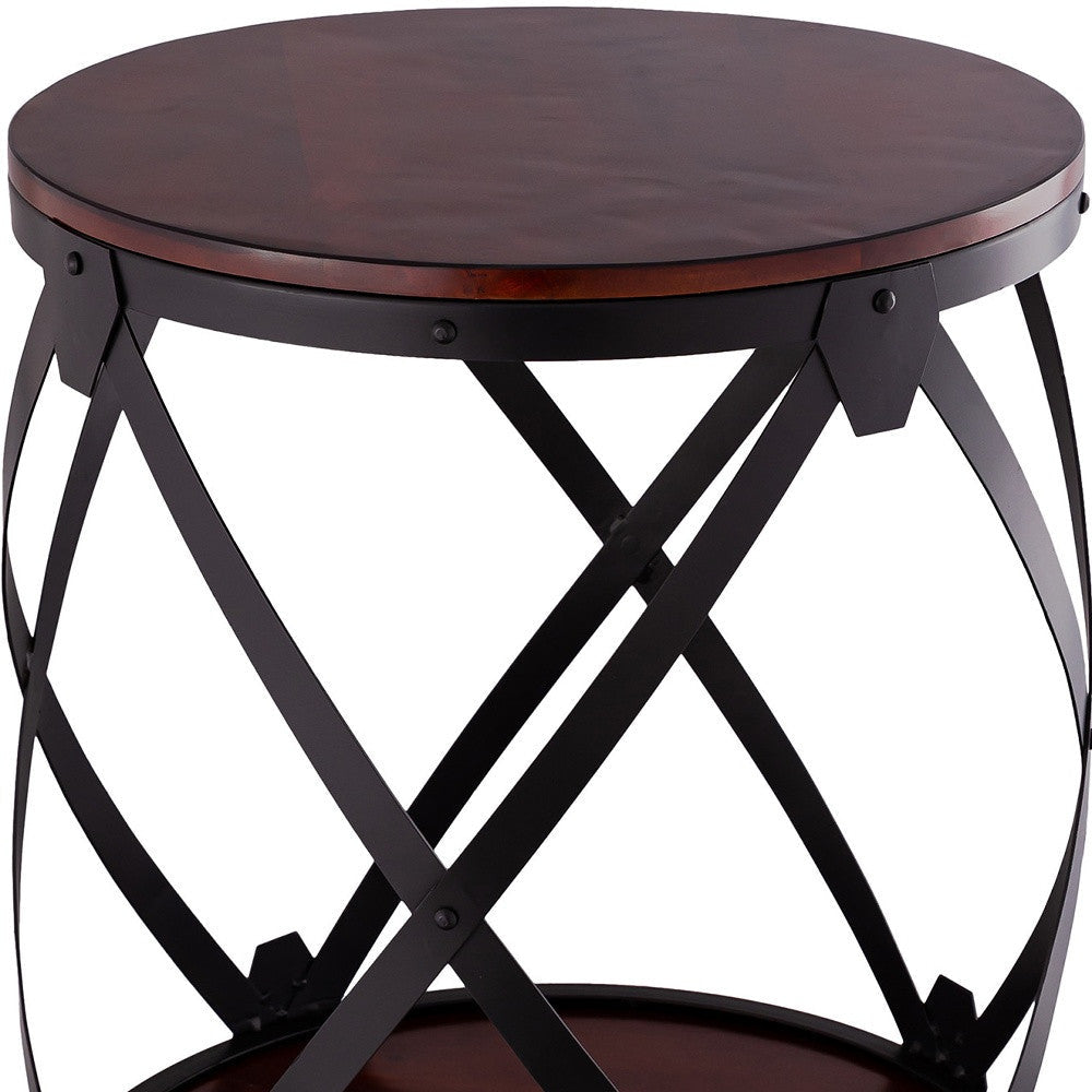 26" Black And Chestnut Solid Wood Round End Table Image 4