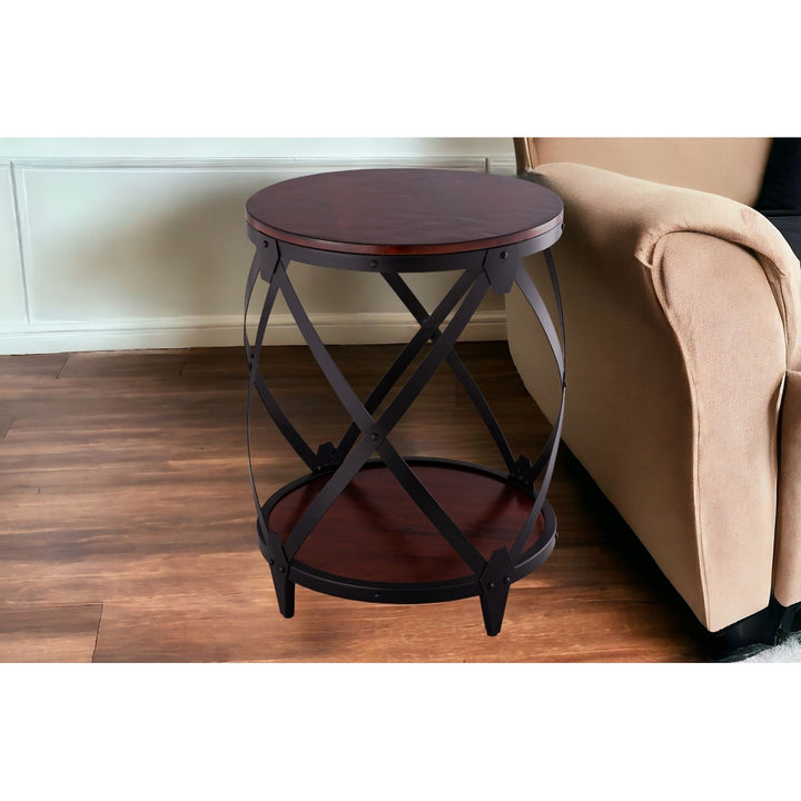 26" Black And Chestnut Solid Wood Round End Table Image 5