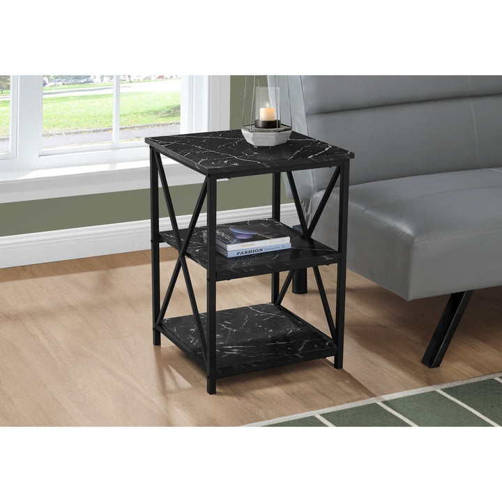 26" Black Square End Table With Two Shelves Image 1