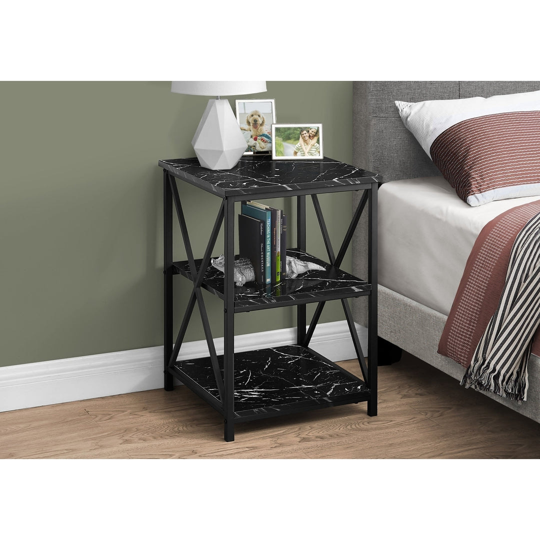 26" Black Square End Table With Two Shelves Image 3