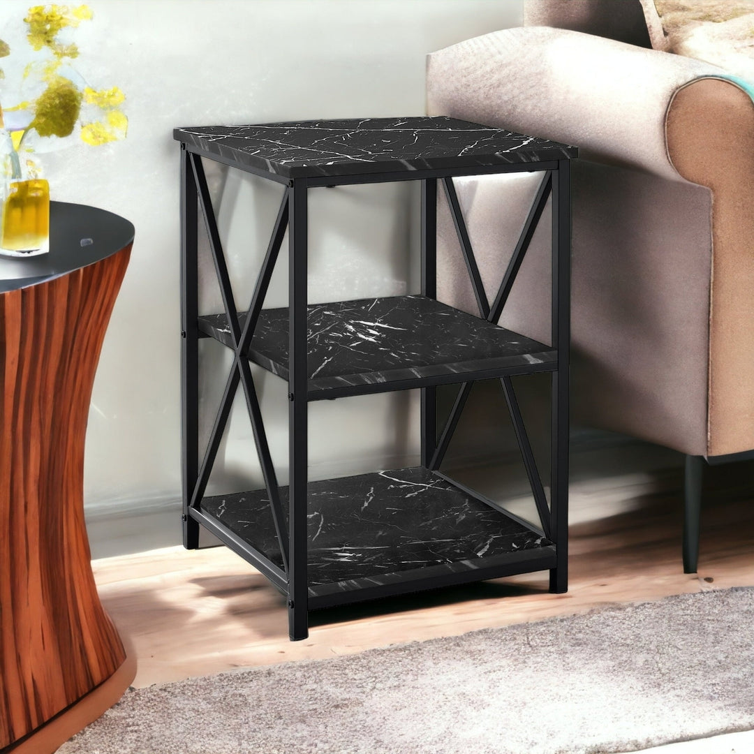 26" Black Square End Table With Two Shelves Image 6