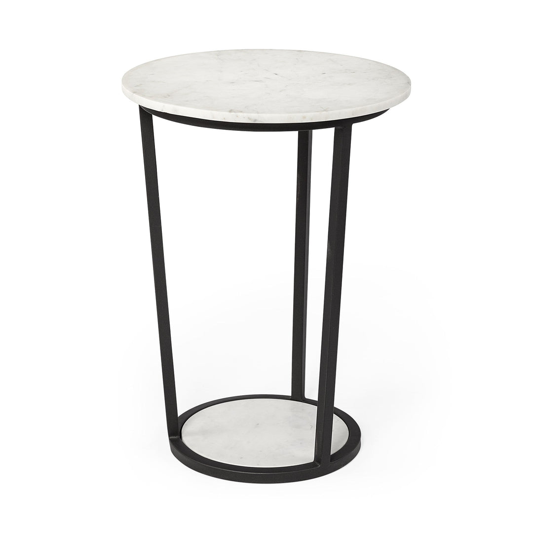 25" Black And White Marble End Table Image 1