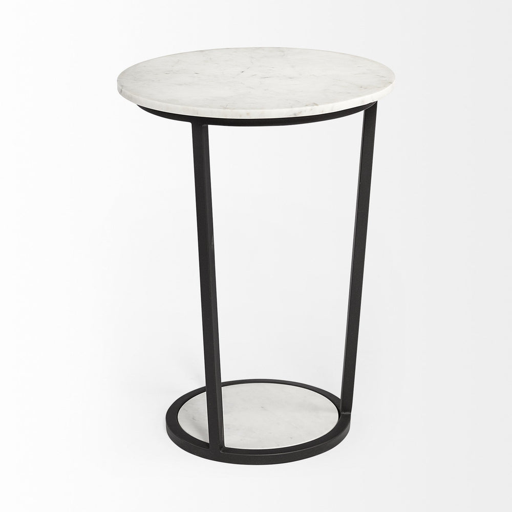 25" Black And White Marble End Table Image 2