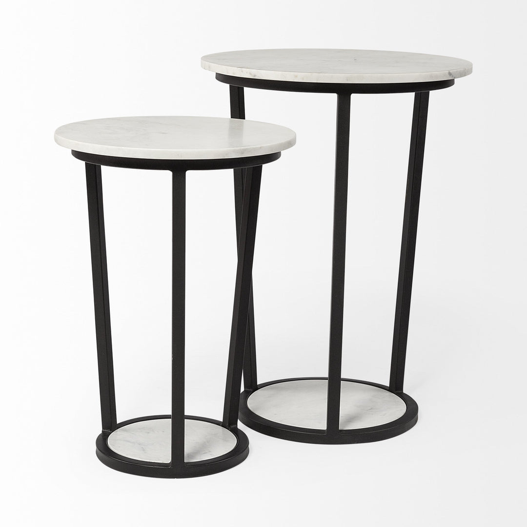 25" Black And White Marble End Table Image 4