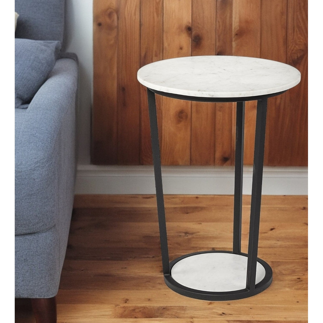 25" Black And White Marble End Table Image 11