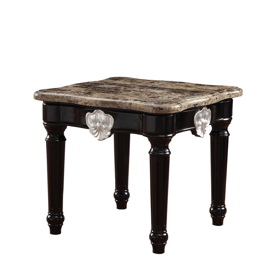 25" Black Manufactured Wood and Marble Square End Table Image 1