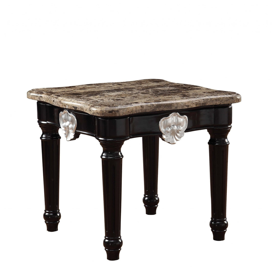 25" Black Manufactured Wood and Marble Square End Table Image 2