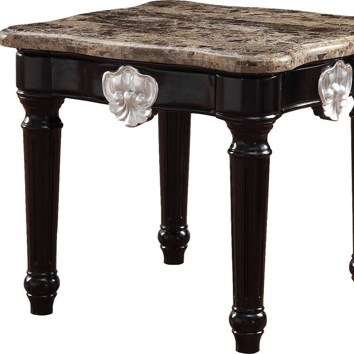 25" Black Manufactured Wood and Marble Square End Table Image 3